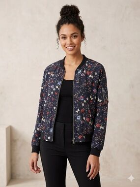 Sanctuary Navy Floral Bomber Jacket with Red & Blue Accents